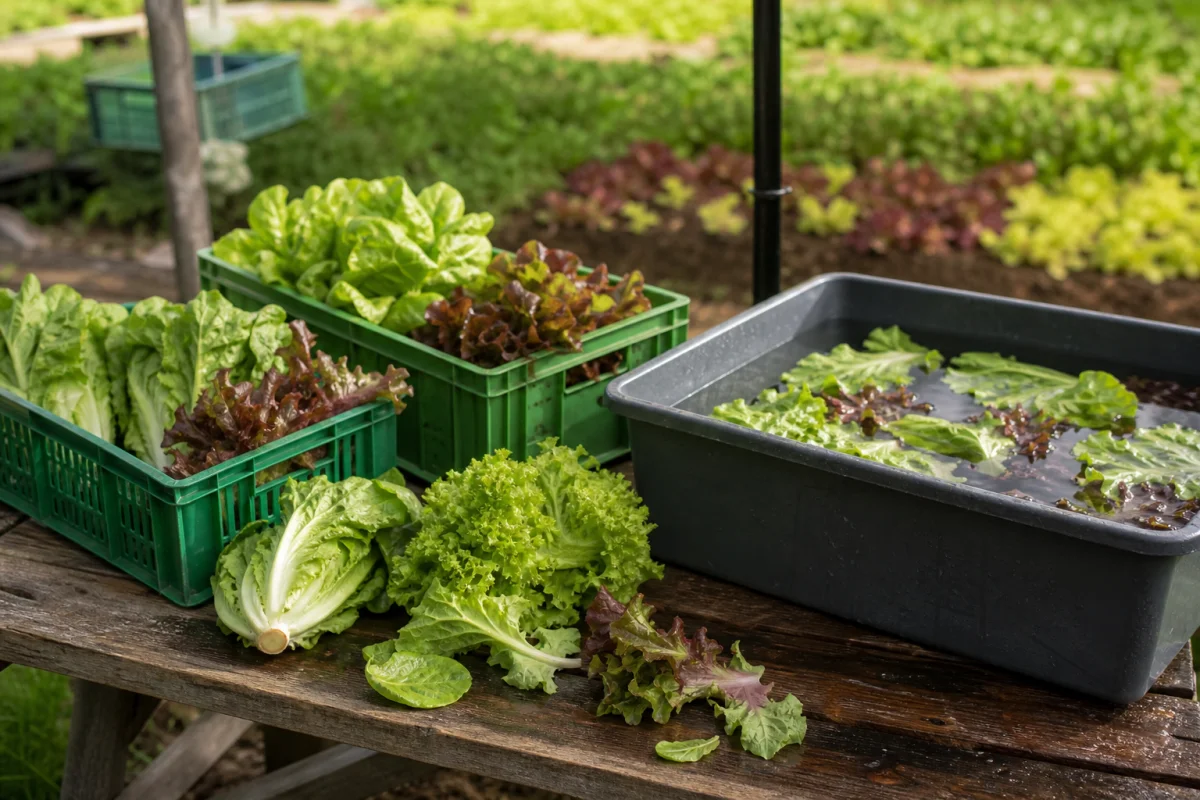 Lettuce harvest handled in shade