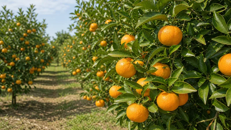 Mature citrus fruit held in a clean canopy